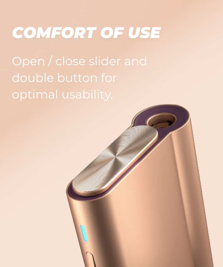 The glo Hyper Air device in rose gold with a description of how comfortable it is to use